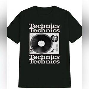L Technics Black T-Shirt Vinyl Turntable Graphic 100% Cotton Large NWT